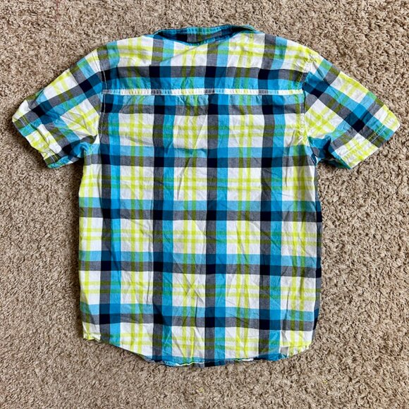 Boys' Blue & Neon Green Plaid Button Down I Size M I Crazy 8 - Picture 5 of 5